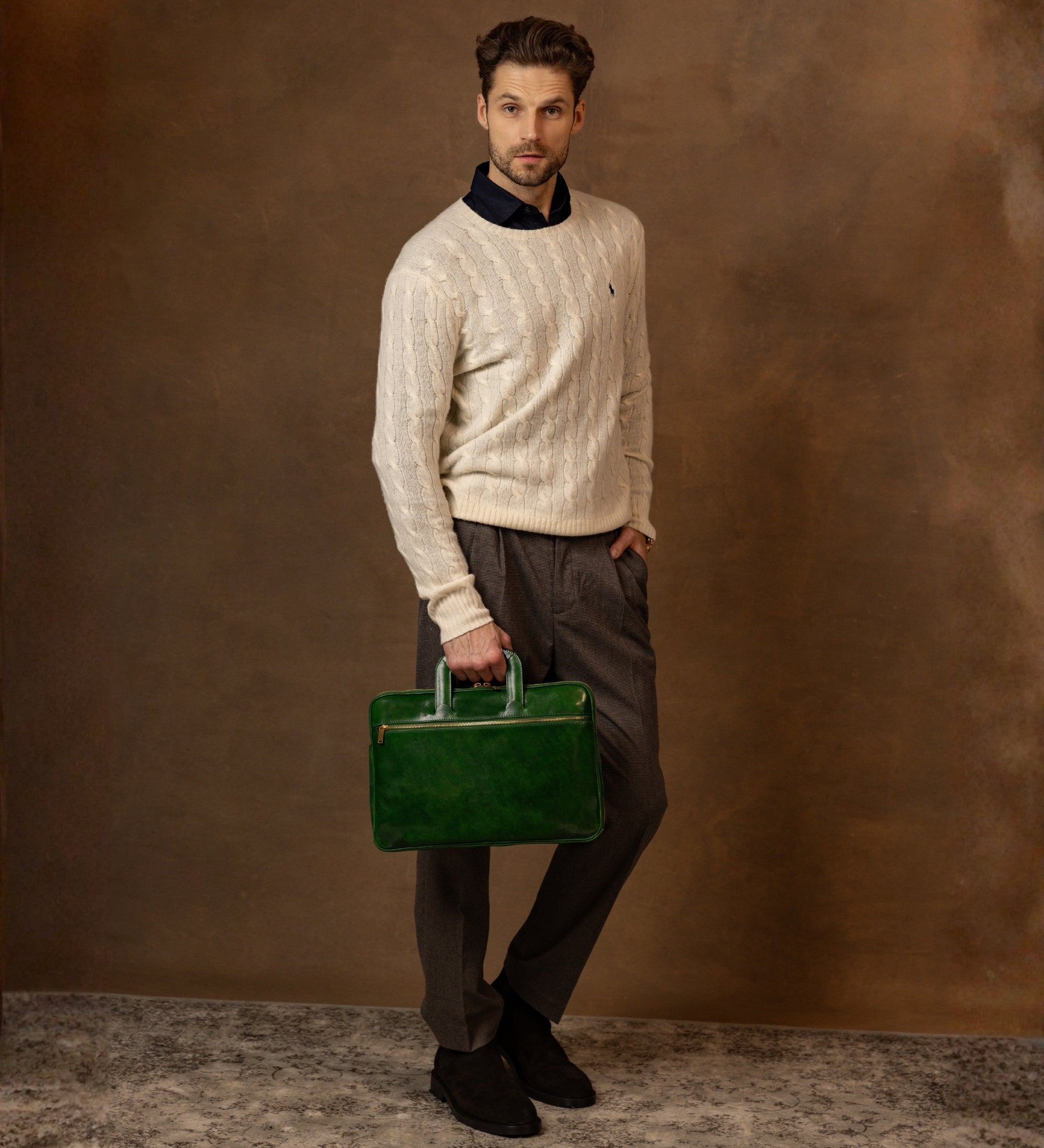 Leather Briefcase Laptop Bag - Brave New World