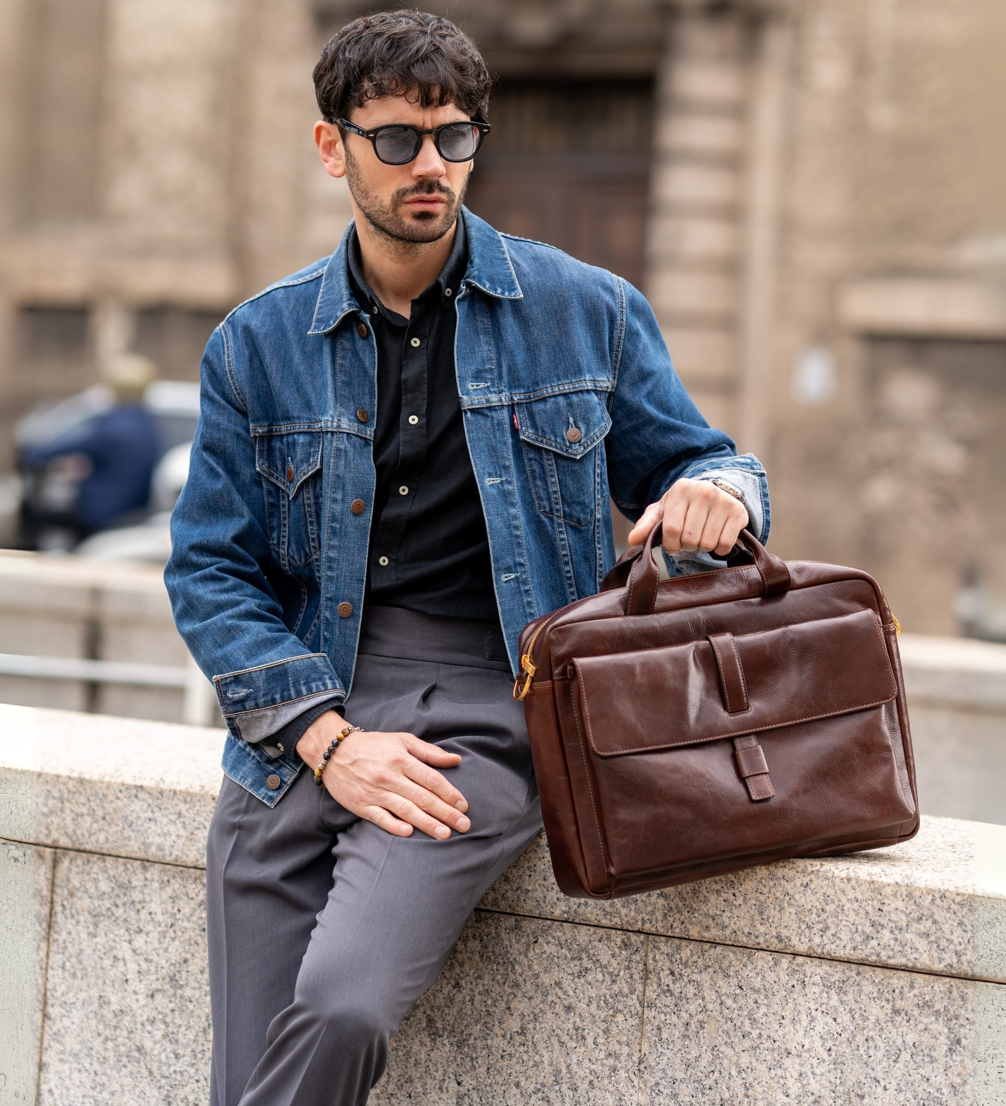 Large Leather Briefcase Laptop Bag - The Chateau