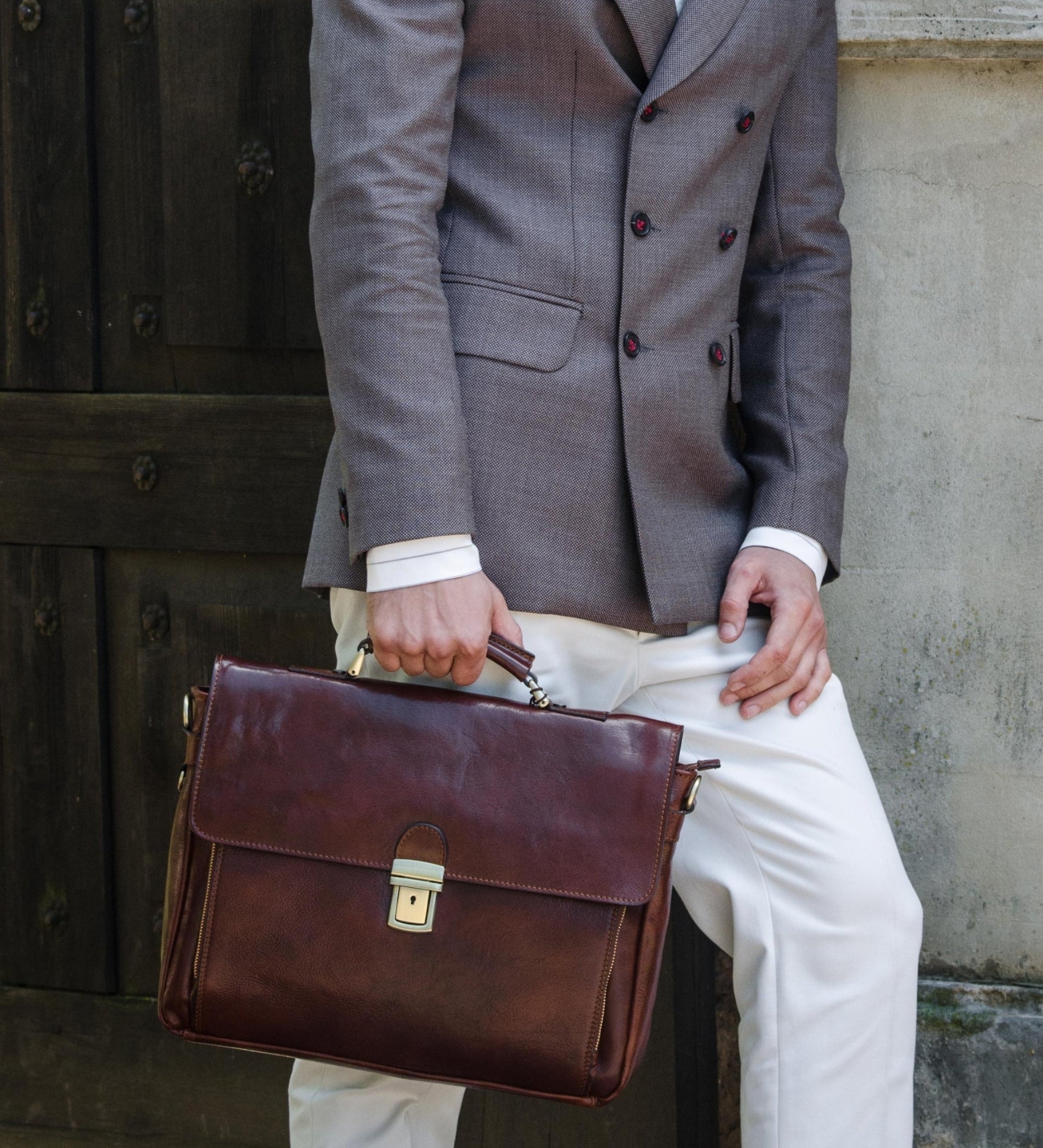 Leather Briefcase Laptop Bag - In Cold Blood