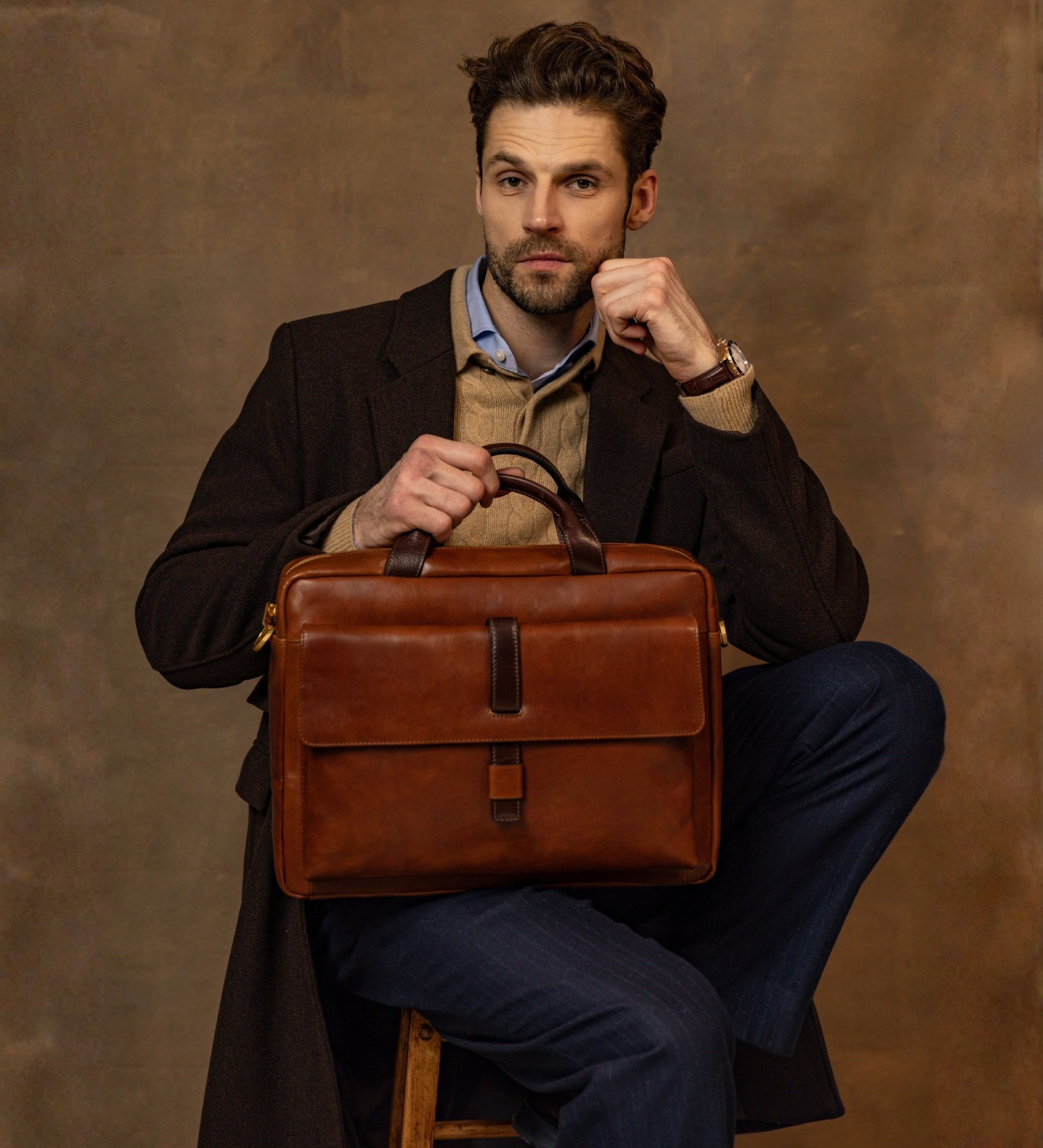 Large Leather Briefcase Laptop Bag - The Chateau