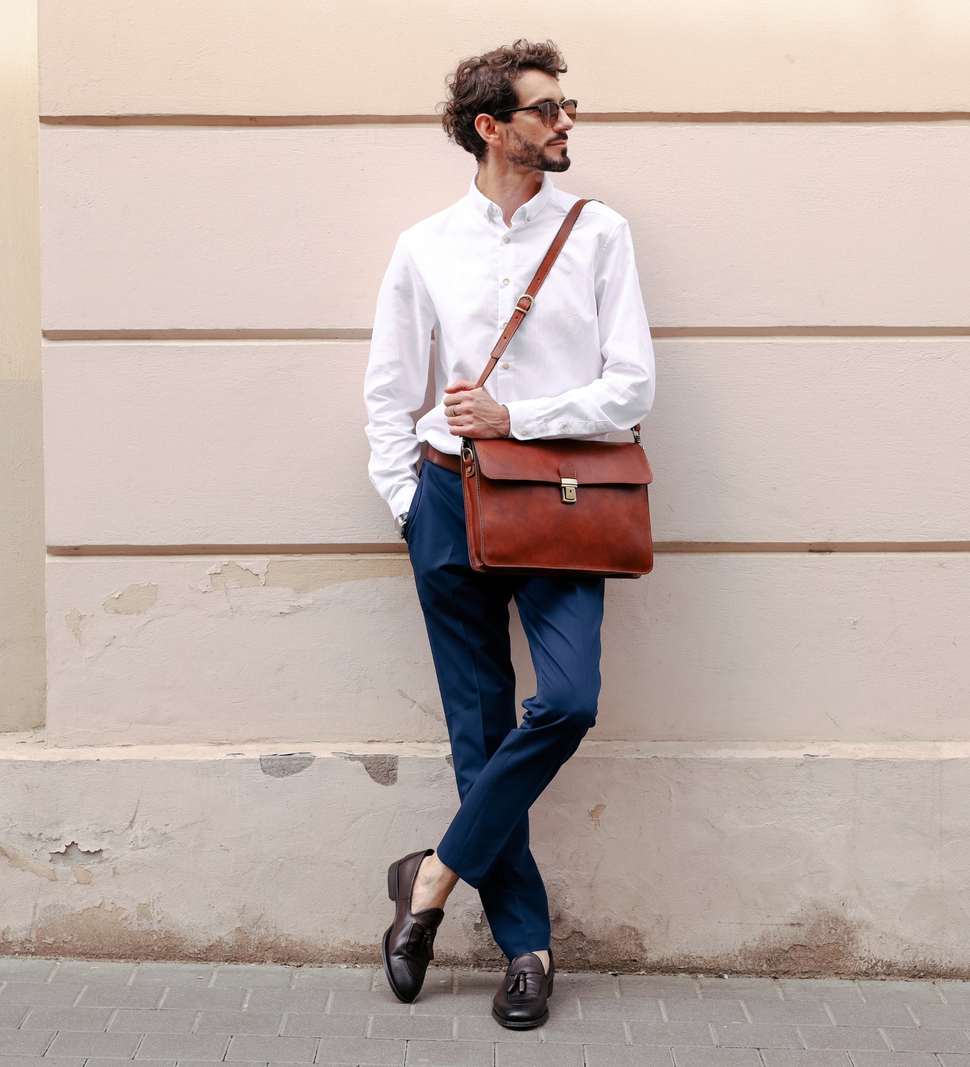 Leather Portfolio Work Bag with Shoulder Strap - The Corrections