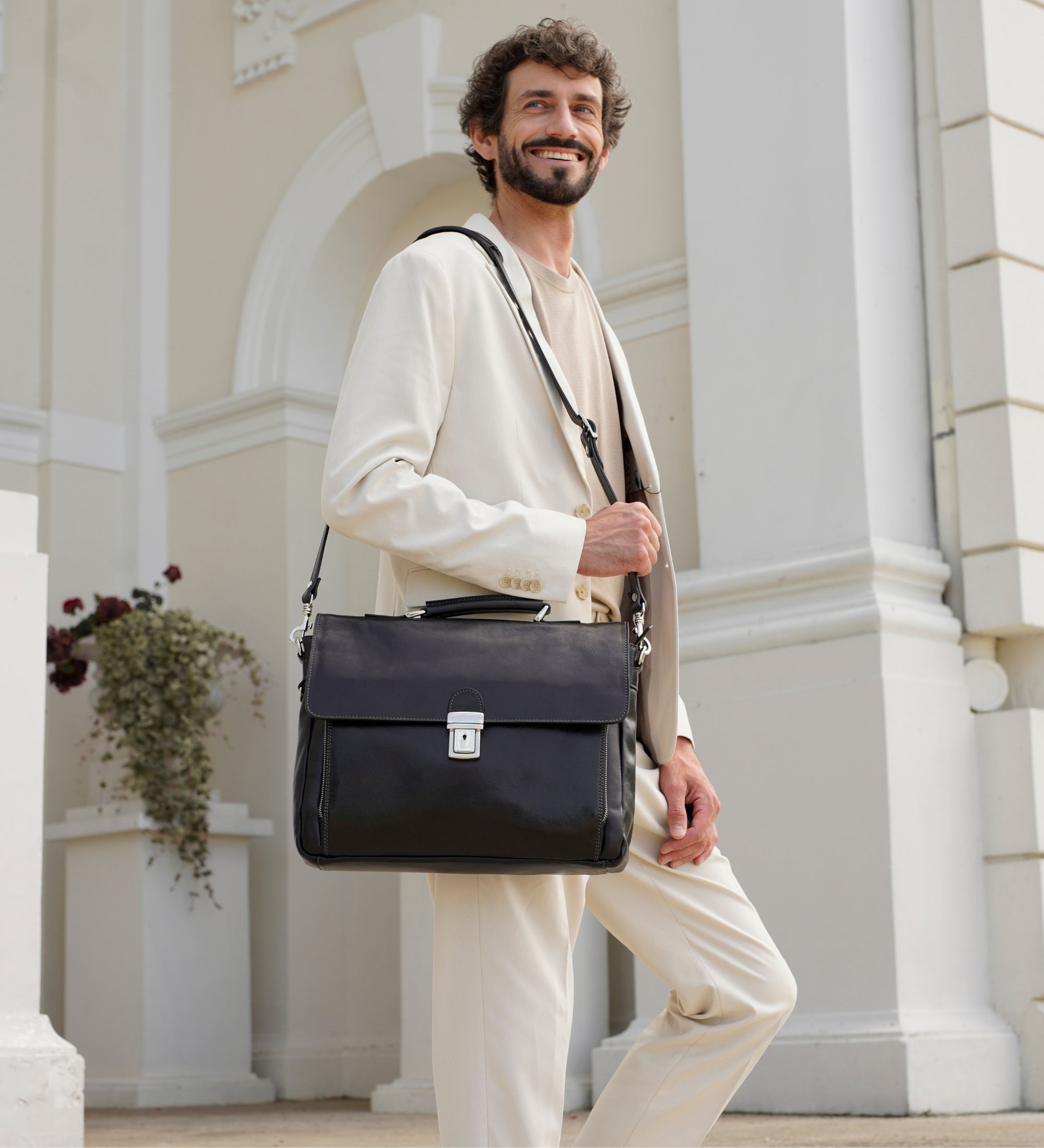 Leather Briefcase Laptop Bag - In Cold Blood