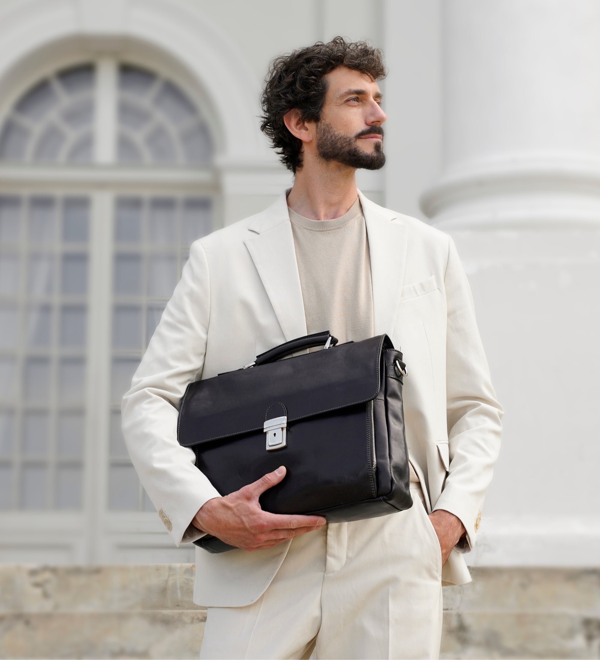 Leather Briefcase Laptop Bag - In Cold Blood