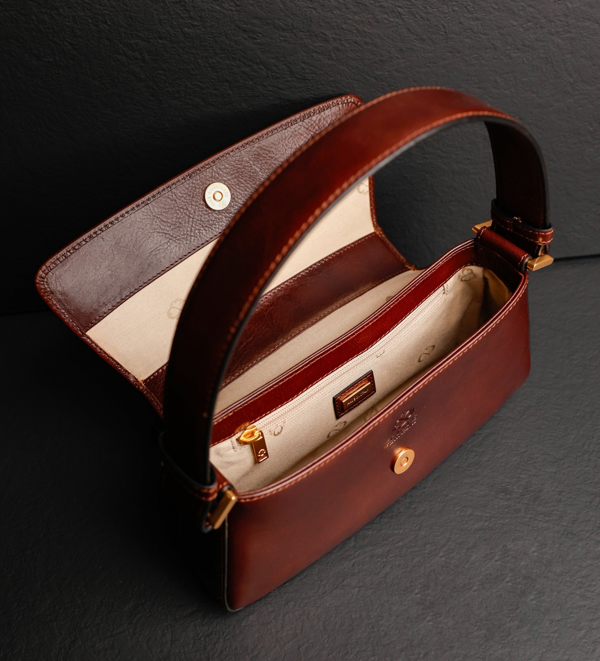 Leather Baguette Handbag for Women - Bright Lights, Big City