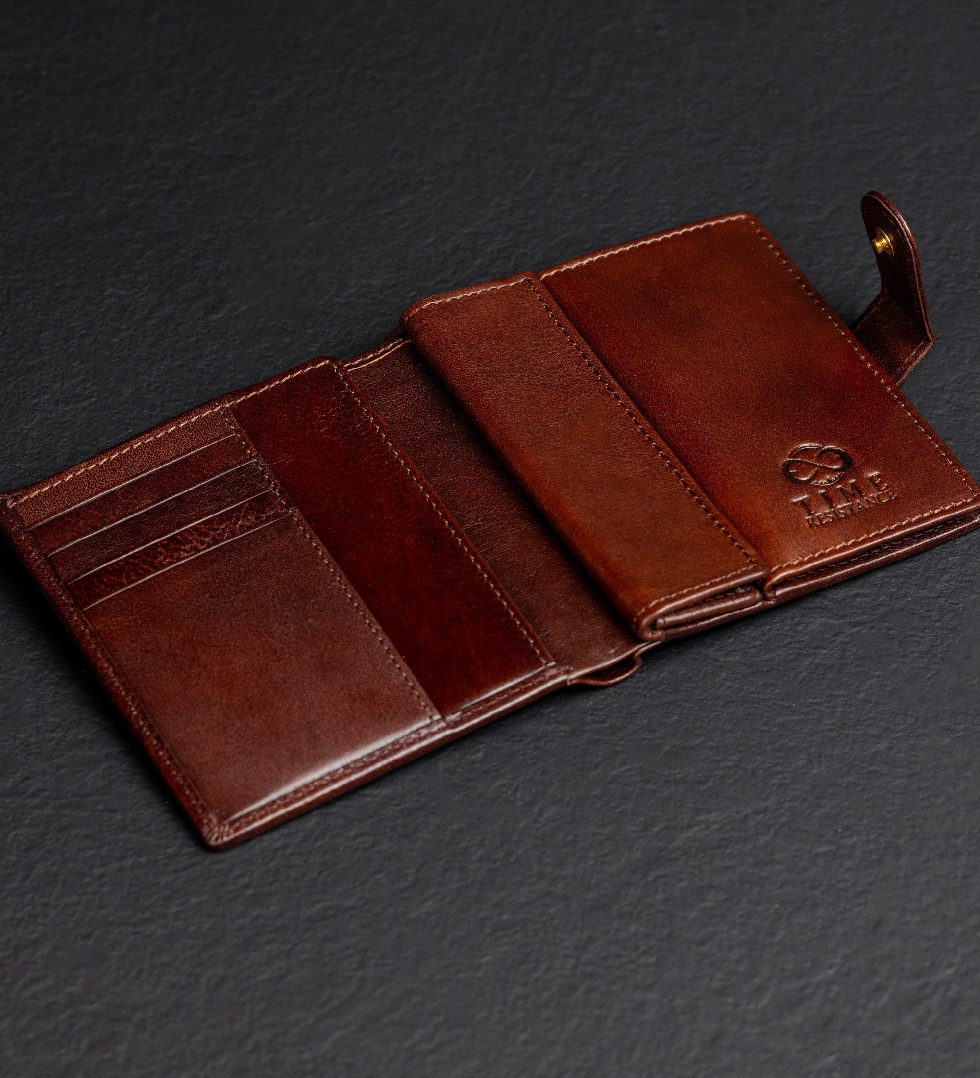 Leather Bifold Wallet with a Snap Closure - Ironweed