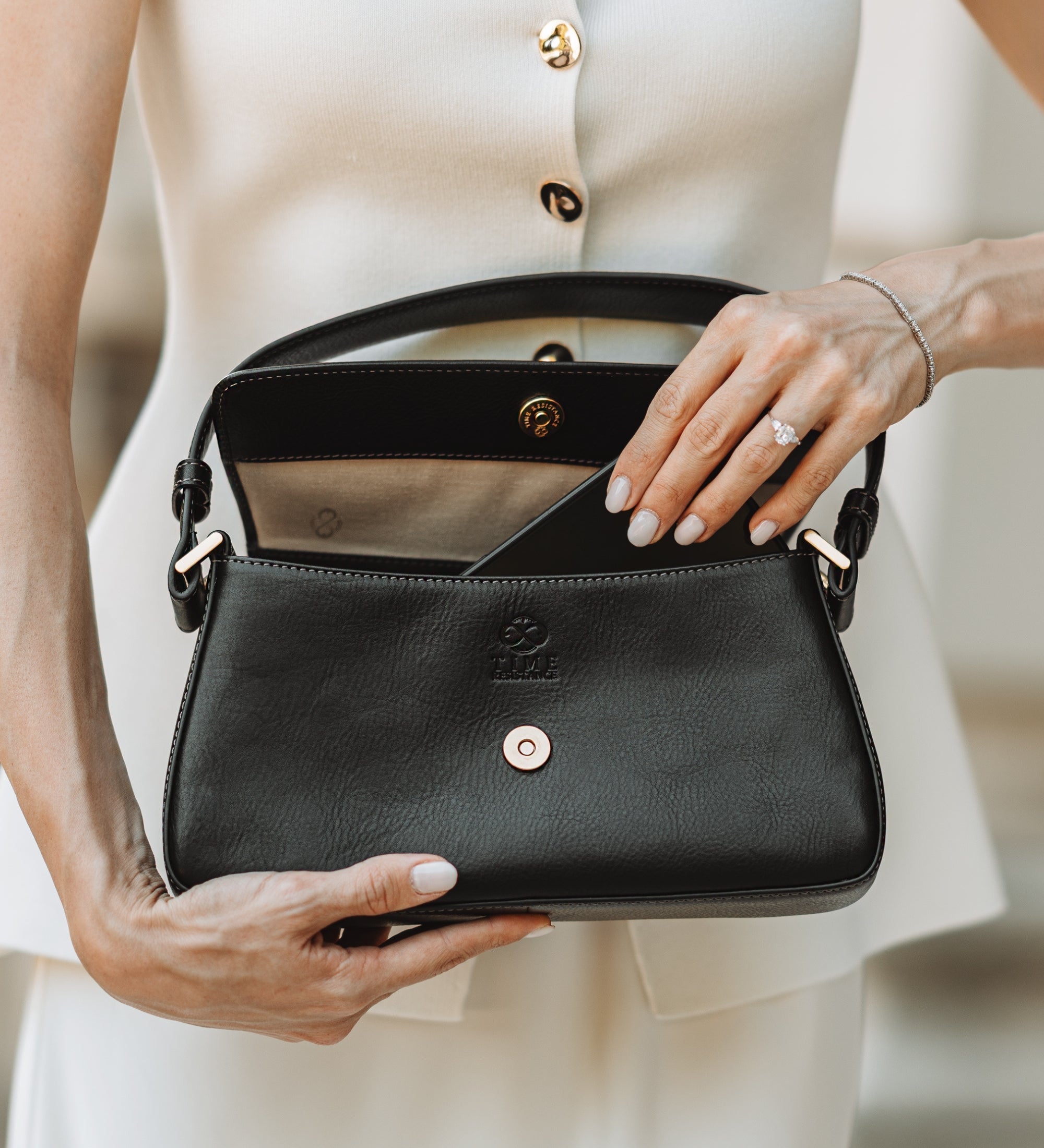 Leather Baguette Handbag for Women - Bright Lights, Big City