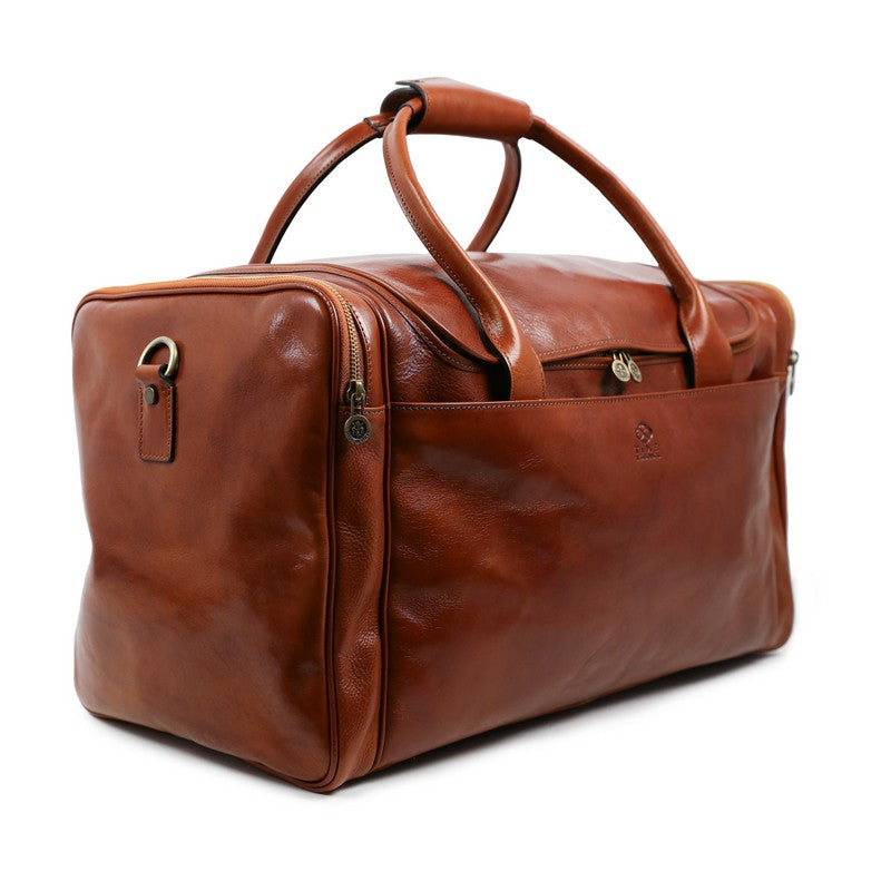 Large Italian Leather Duffel Bag - The Hitchhikers Guide to the Galaxy Duffel Bag Time Resistance   