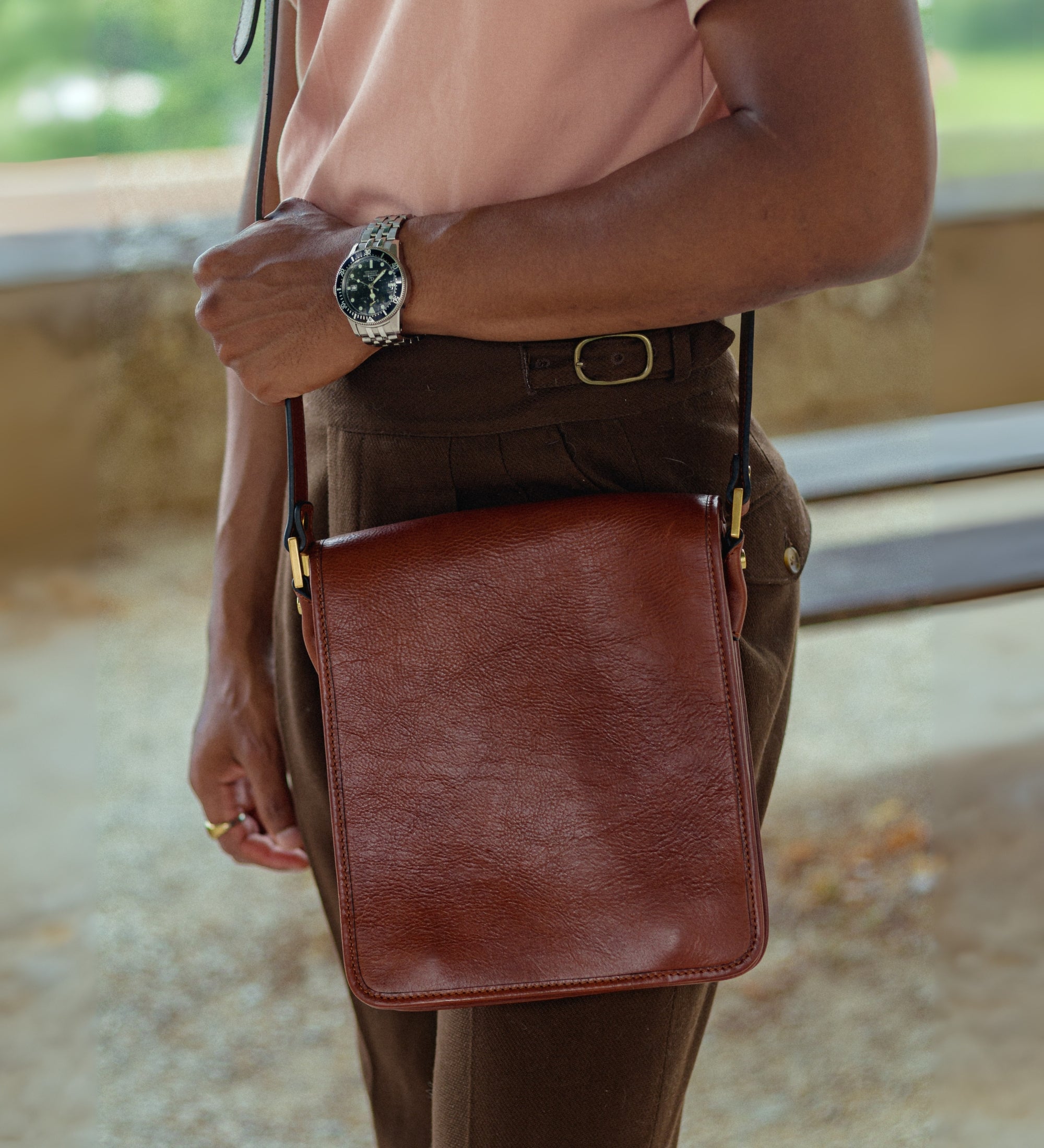 Small Leather Messenger Bag - On The Road