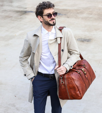 Sac de sport en cuir marron Cognac mat - Tender Is the Night