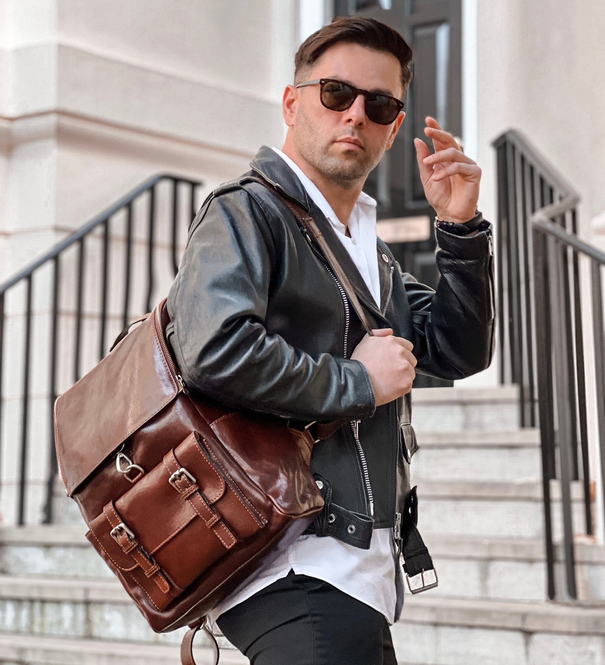 city odyssey leather backpack Large Leather Backpack