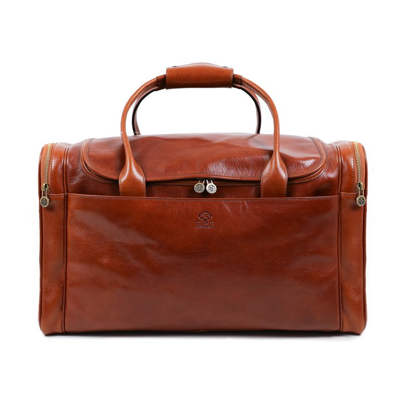 Large Italian Leather Duffel Bag - The Hitchhikers Guide to the Galaxy Duffel Bag Time Resistance   