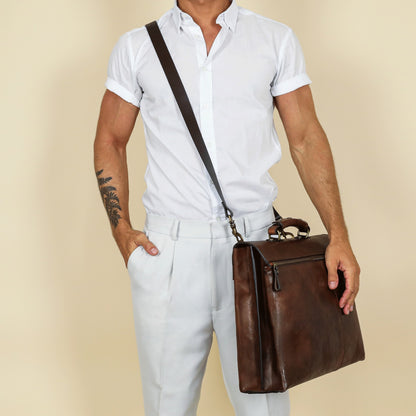 Brown Leather Briefcase Laptop Bag - From Here to Eternity Briefcase Time Resistance   