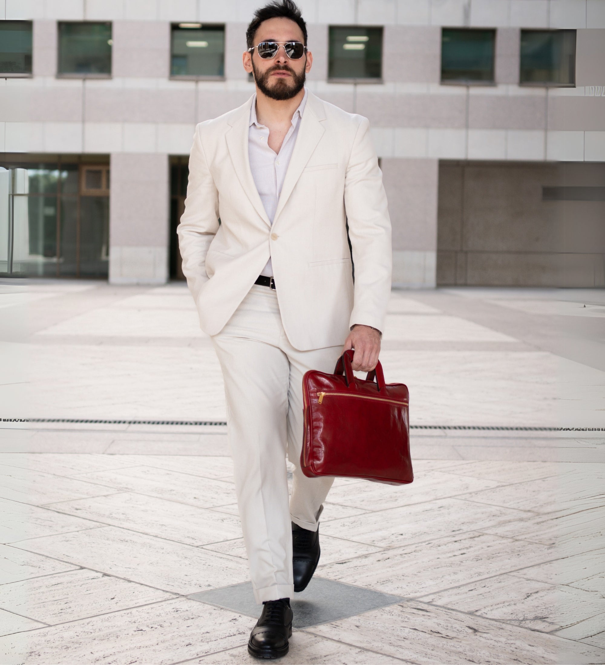 Leather Briefcase Laptop Bag - Brave New World