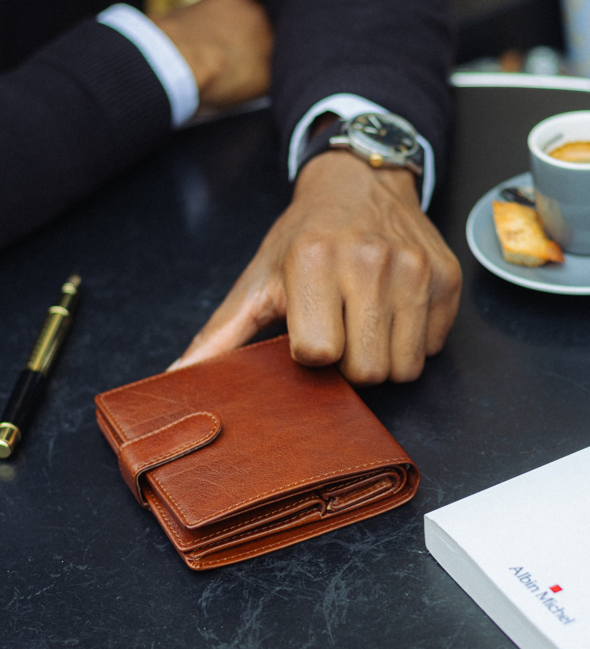 Leather Bifold Wallet with a Snap Closure - Ironweed