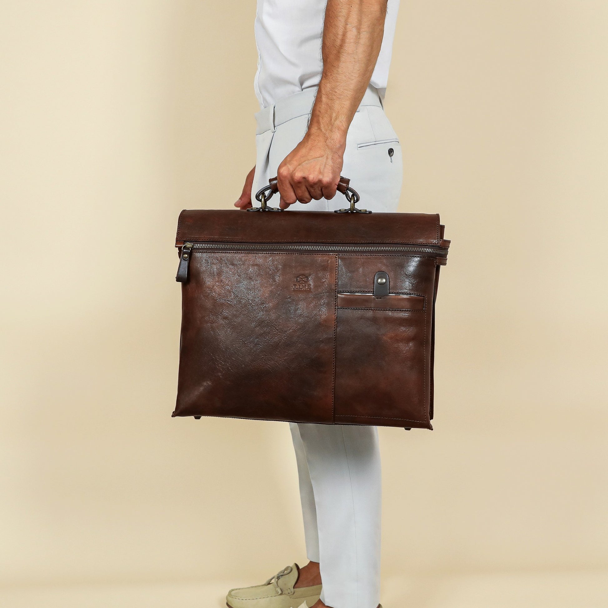 Brown Leather Briefcase Laptop Bag - From Here to Eternity Briefcase Time Resistance   