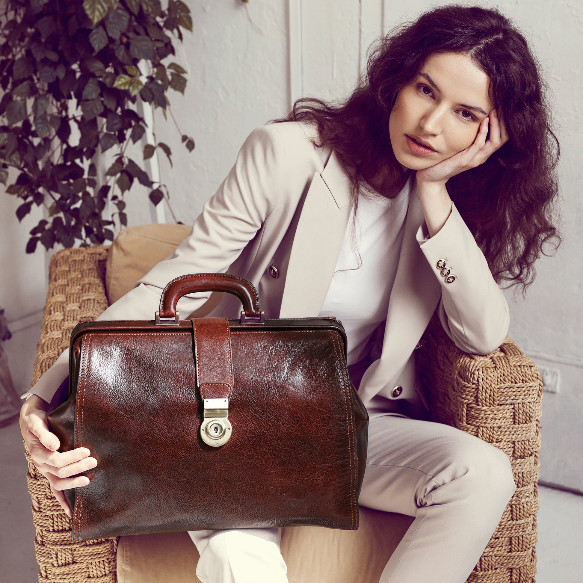 Brown Large Leather Doctor Bag - Mrs Dalloway Doctor Bag Time Resistance   