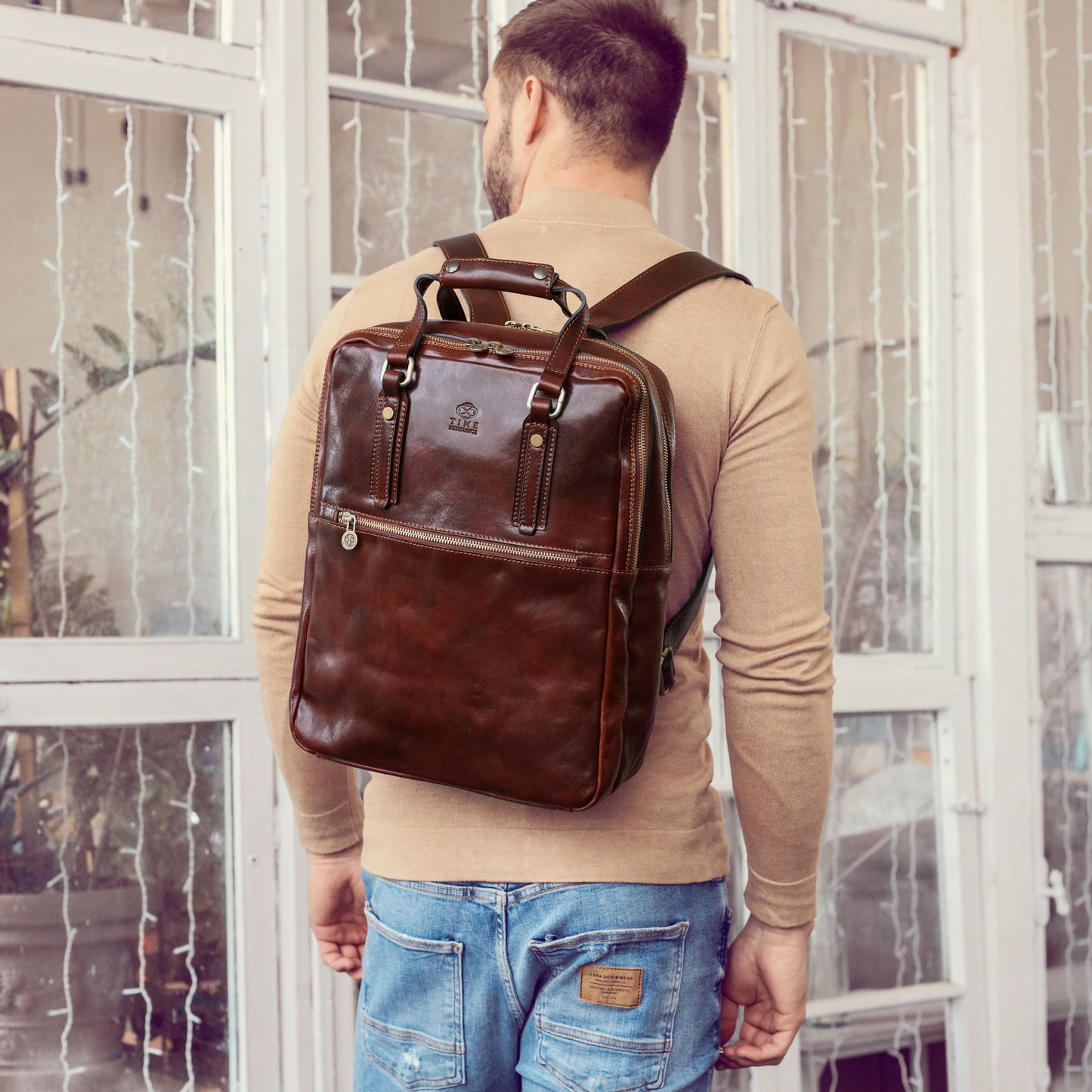 Brown Leather Backpack - Gone with the Wind Backpack Time Resistance   