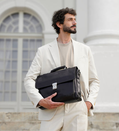 Leather Briefcase Laptop Bag  - In Cold Blood