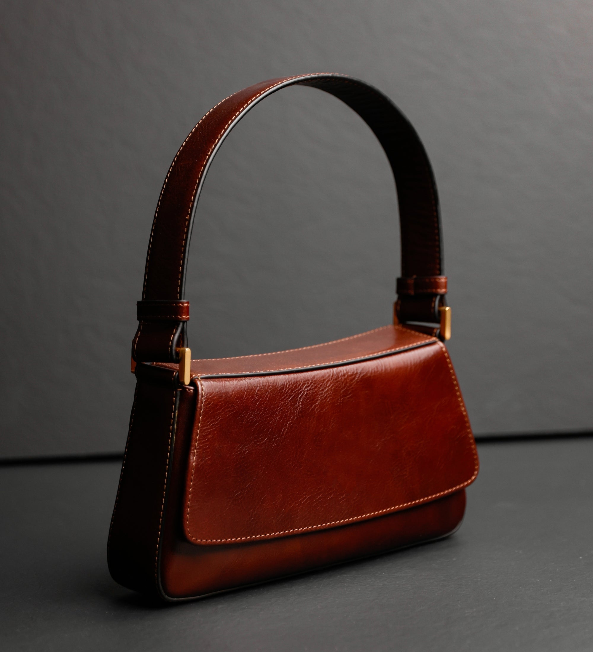 Leather Baguette Handbag for Women - Bright Lights, Big City