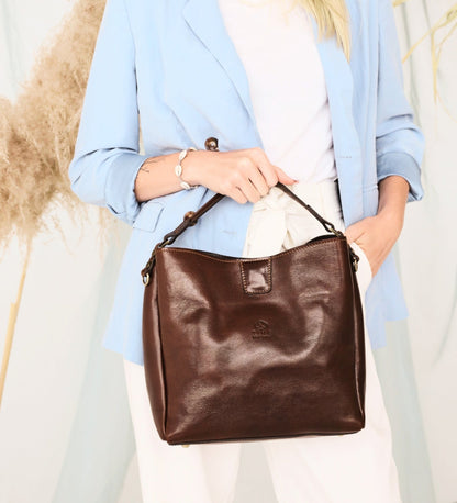 Fourre-tout en cuir marron pour femmes, sac à bandoulière - Alice in Wonderland
