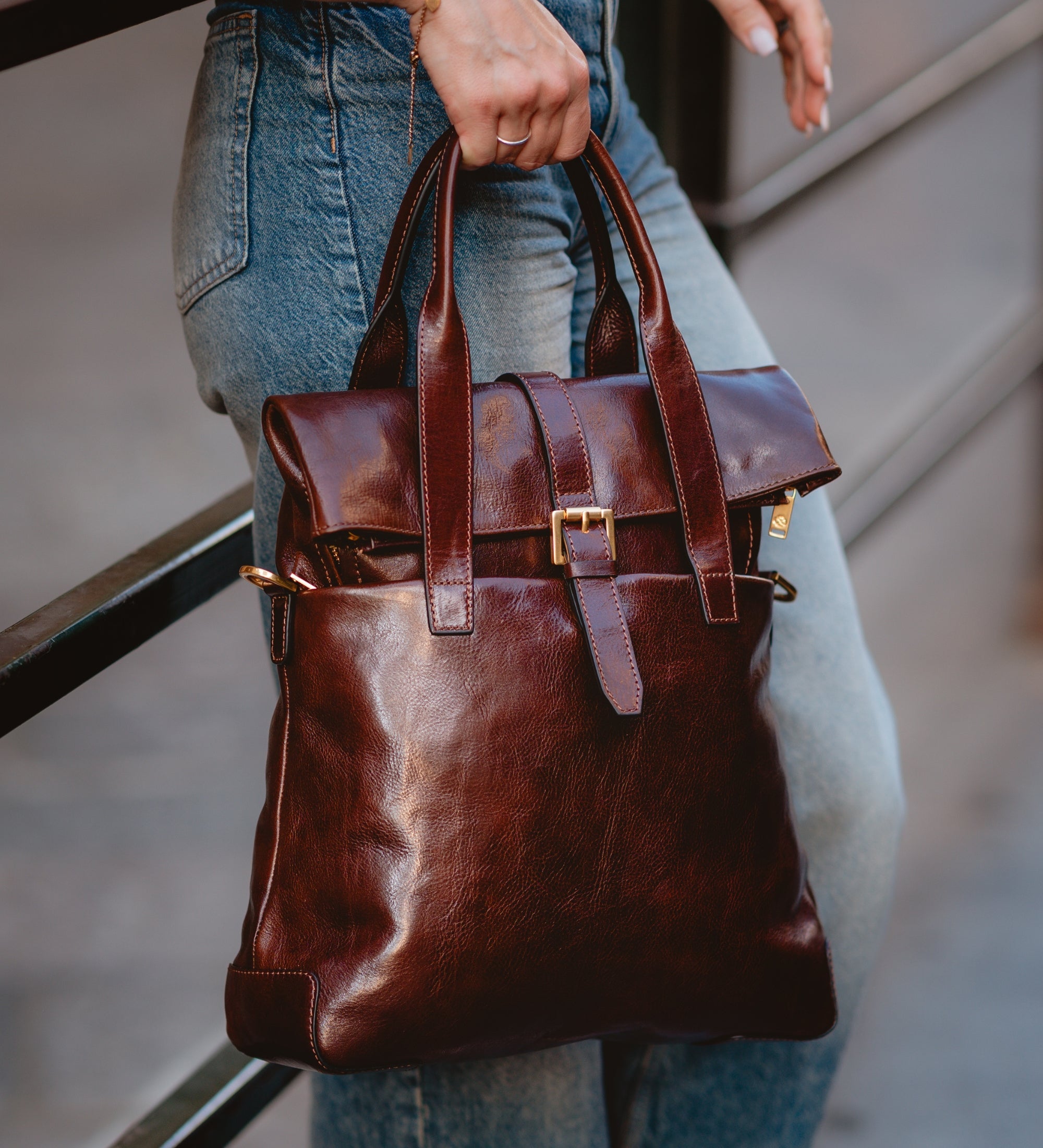 Womens Convertible Leather Backpack Shoulder Bag - The Awakening