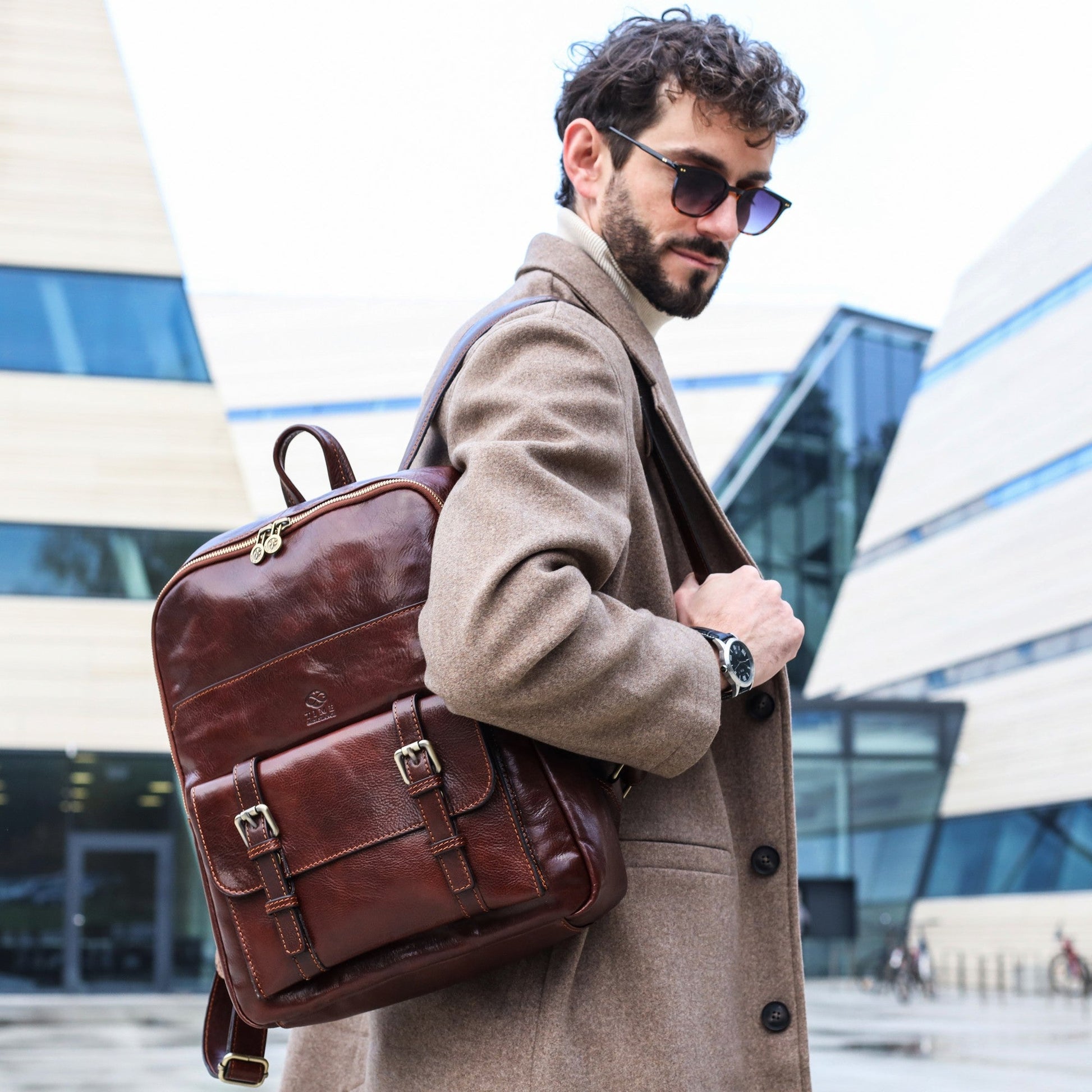 Large Unisex Leather Backpack - The Divine Comedy Backpack Time Resistance   