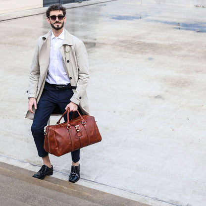 Cognac Brown Matte Leather Duffel Bag - Tender Is the Night Duffel Bag Time Resistance   