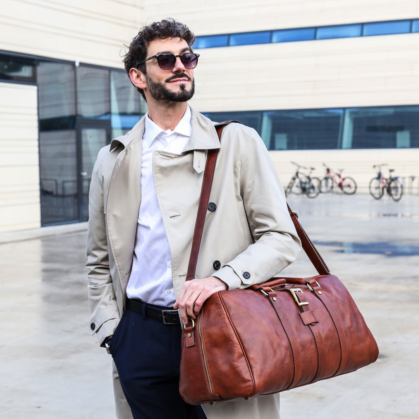 Cognac Brown Matte Leather Duffel Bag - Tender Is the Night Duffel Bag Time Resistance   