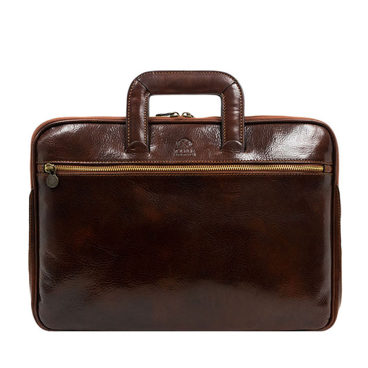 Leather Briefcase Laptop Bag - Brave New World