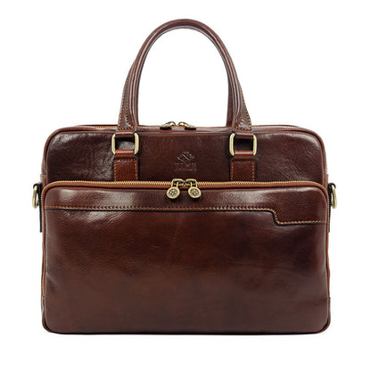 Leather Briefcase Laptop Bag - Orlando Briefcase Time Resistance Brown  