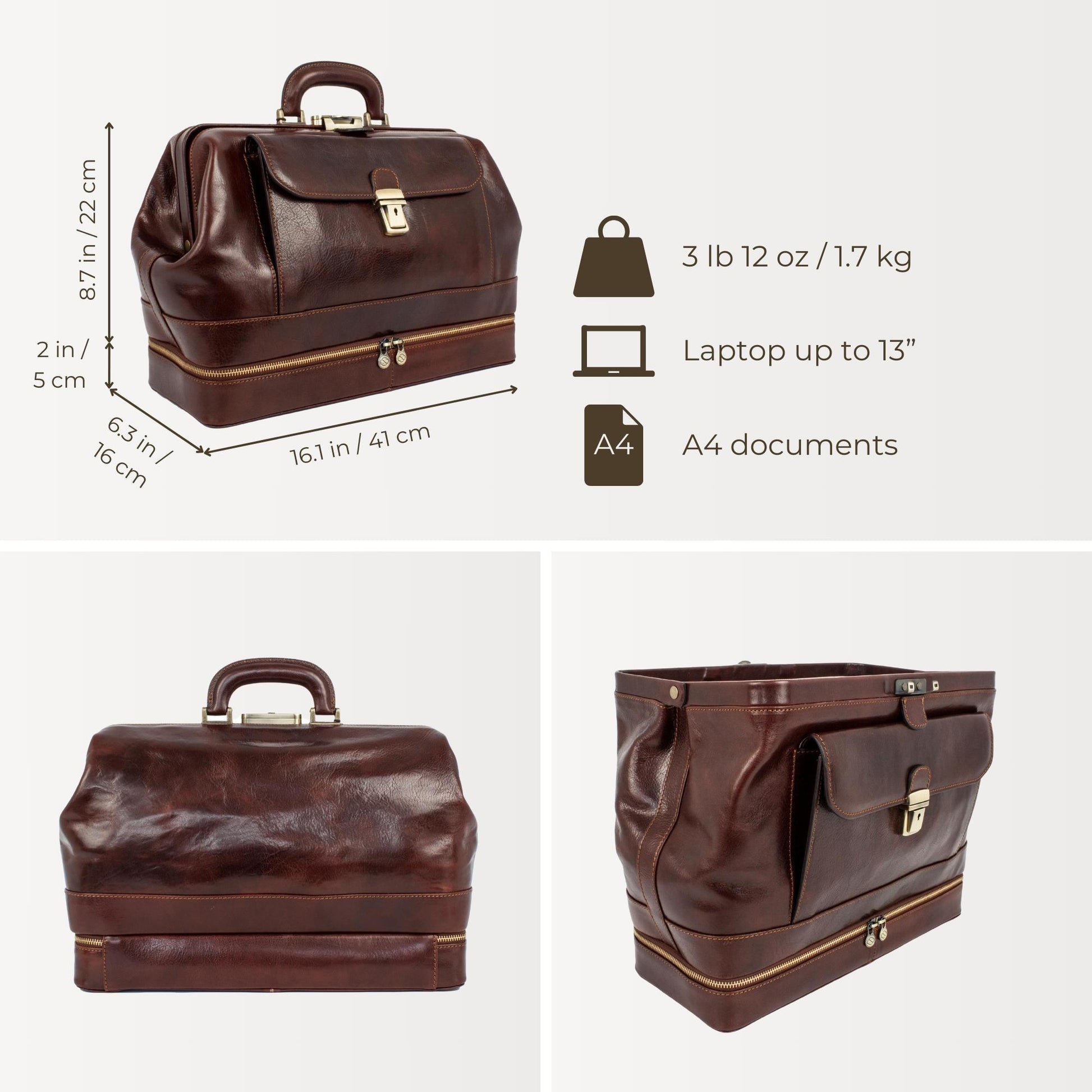 Large Italian Leather Doctor Bag - The Master and Margarita Doctor Bag Time Resistance   