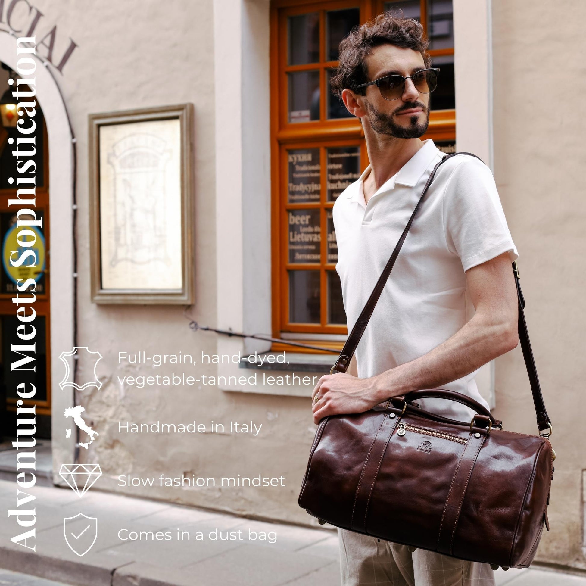 Small Leather Overnight Bag, Duffel Bag - The Ambassadors Duffel Bag Time Resistance   