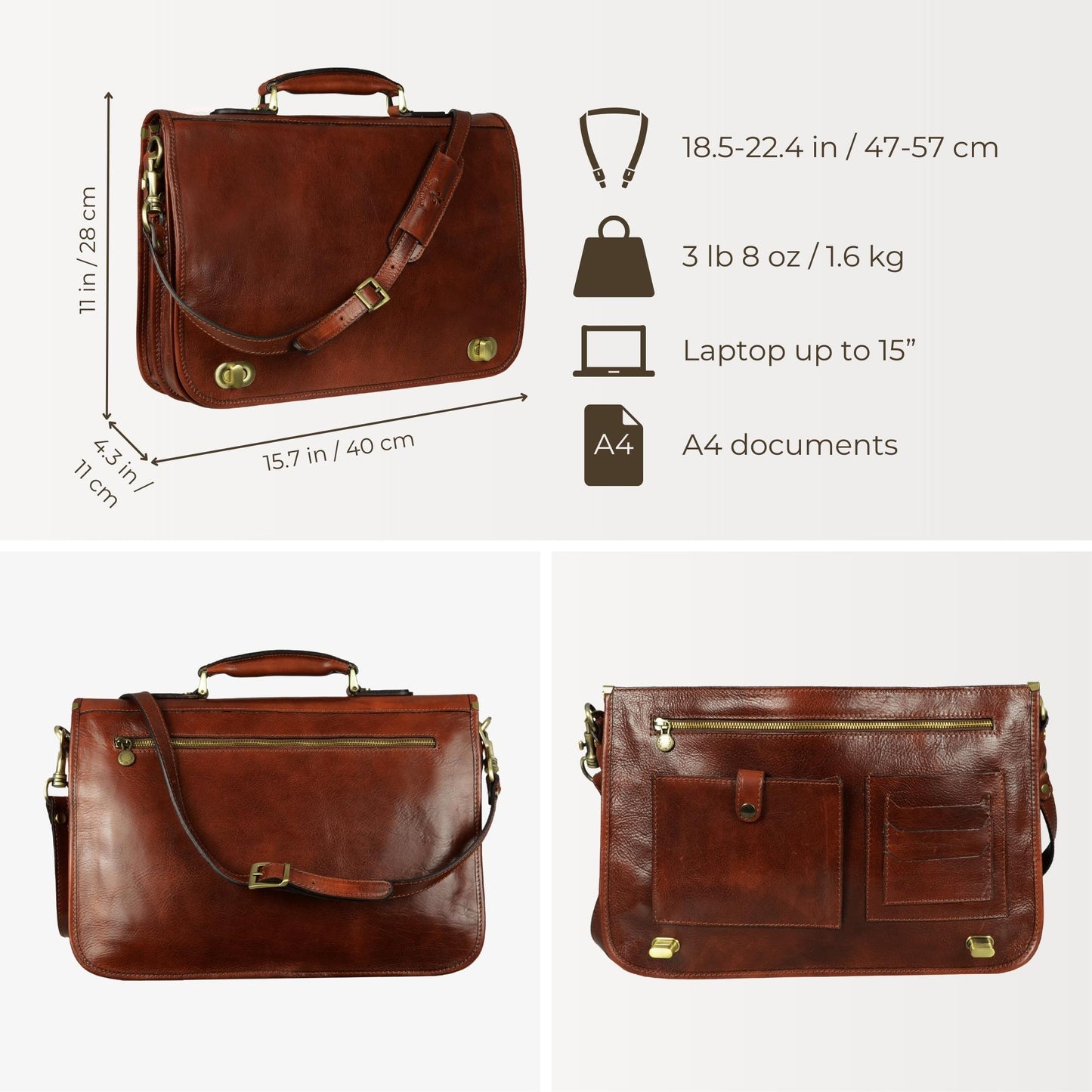 Leather Briefcase Laptop Bag - Illusions Messenger Bag Time Resistance   