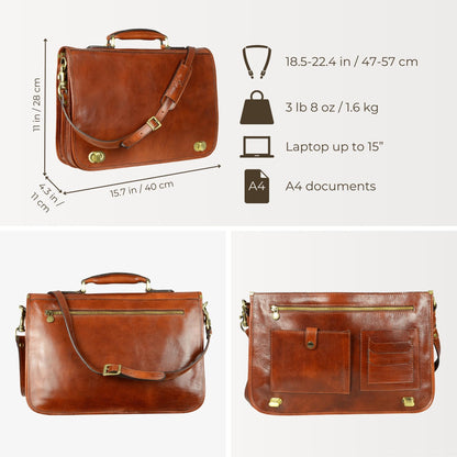 Leather Briefcase Laptop Bag - Illusions Messenger Bag Time Resistance   