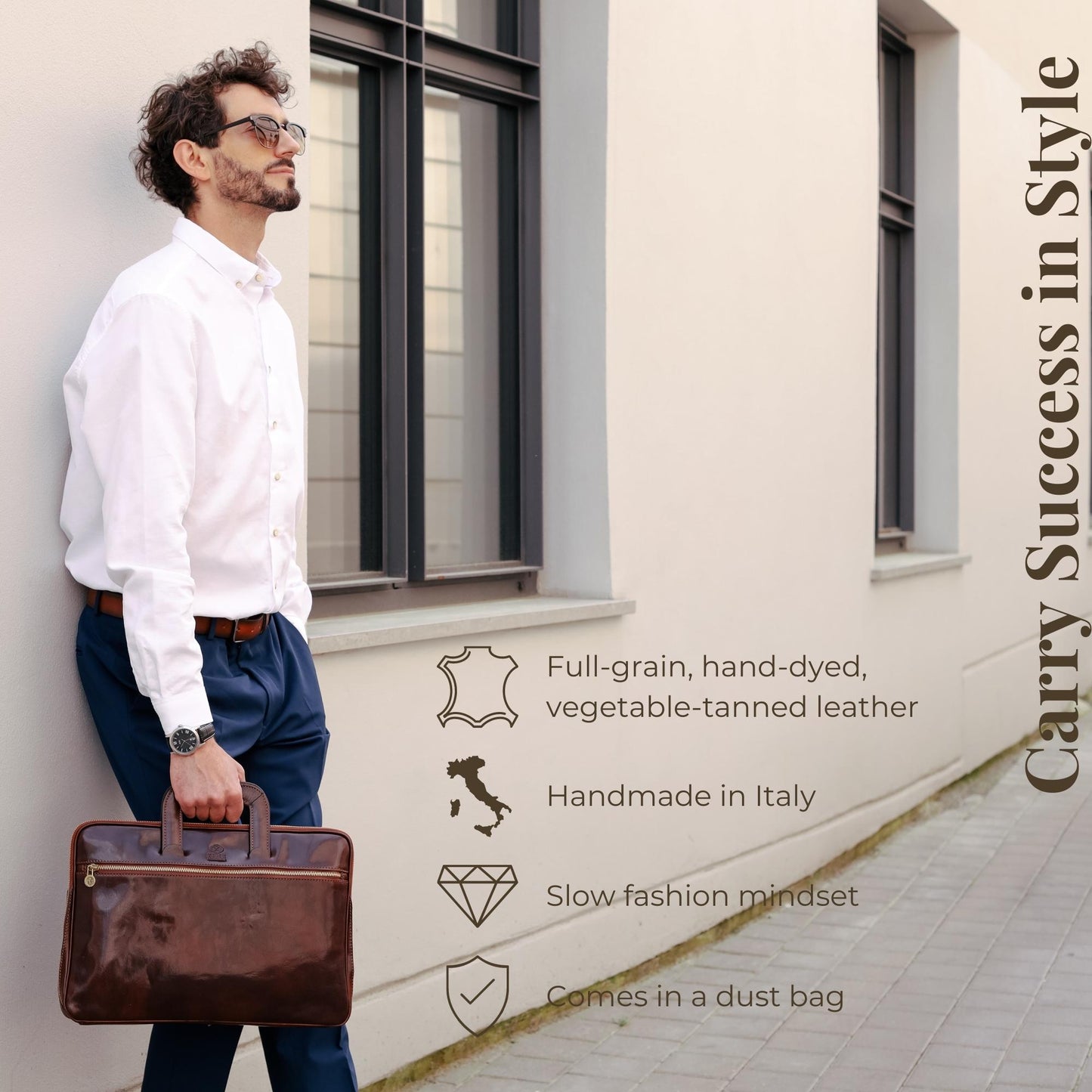 Leather Briefcase Laptop Bag - Brave New World Briefcase Time Resistance   