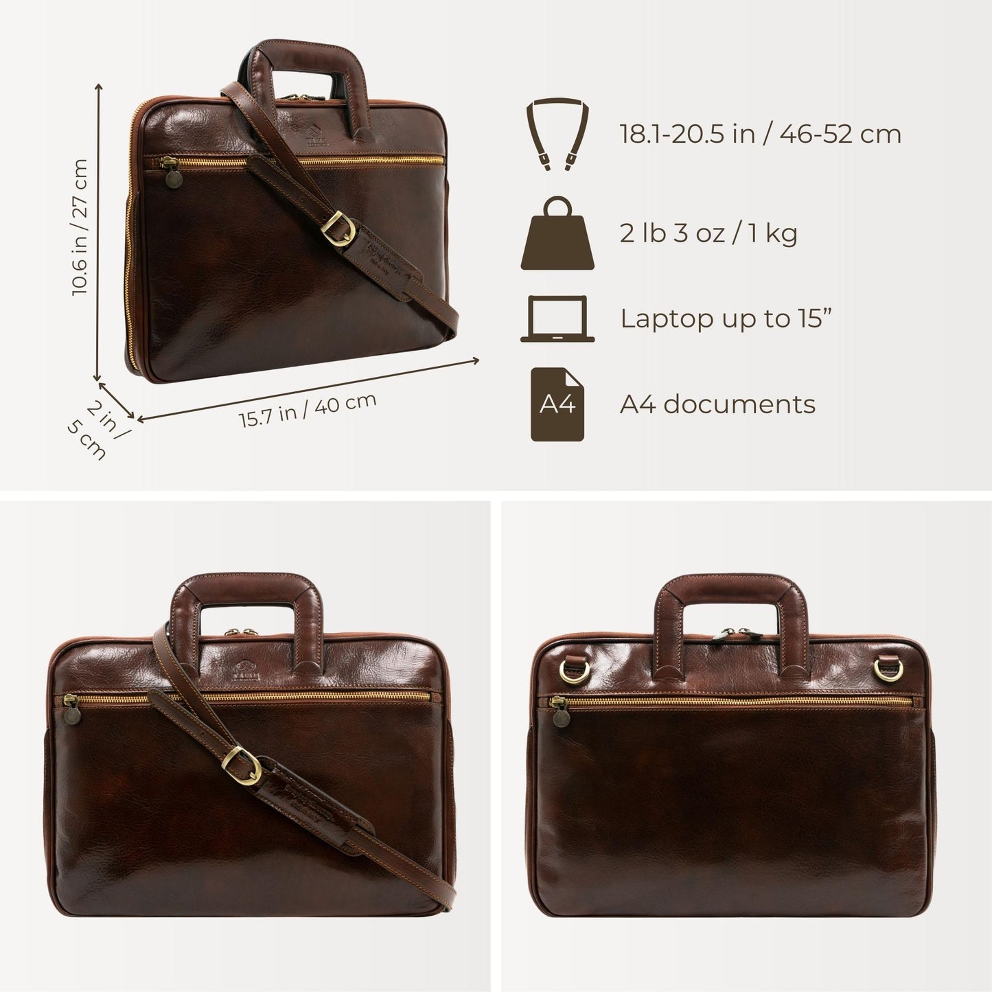 Leather Briefcase Laptop Bag - Brave New World Briefcase Time Resistance   