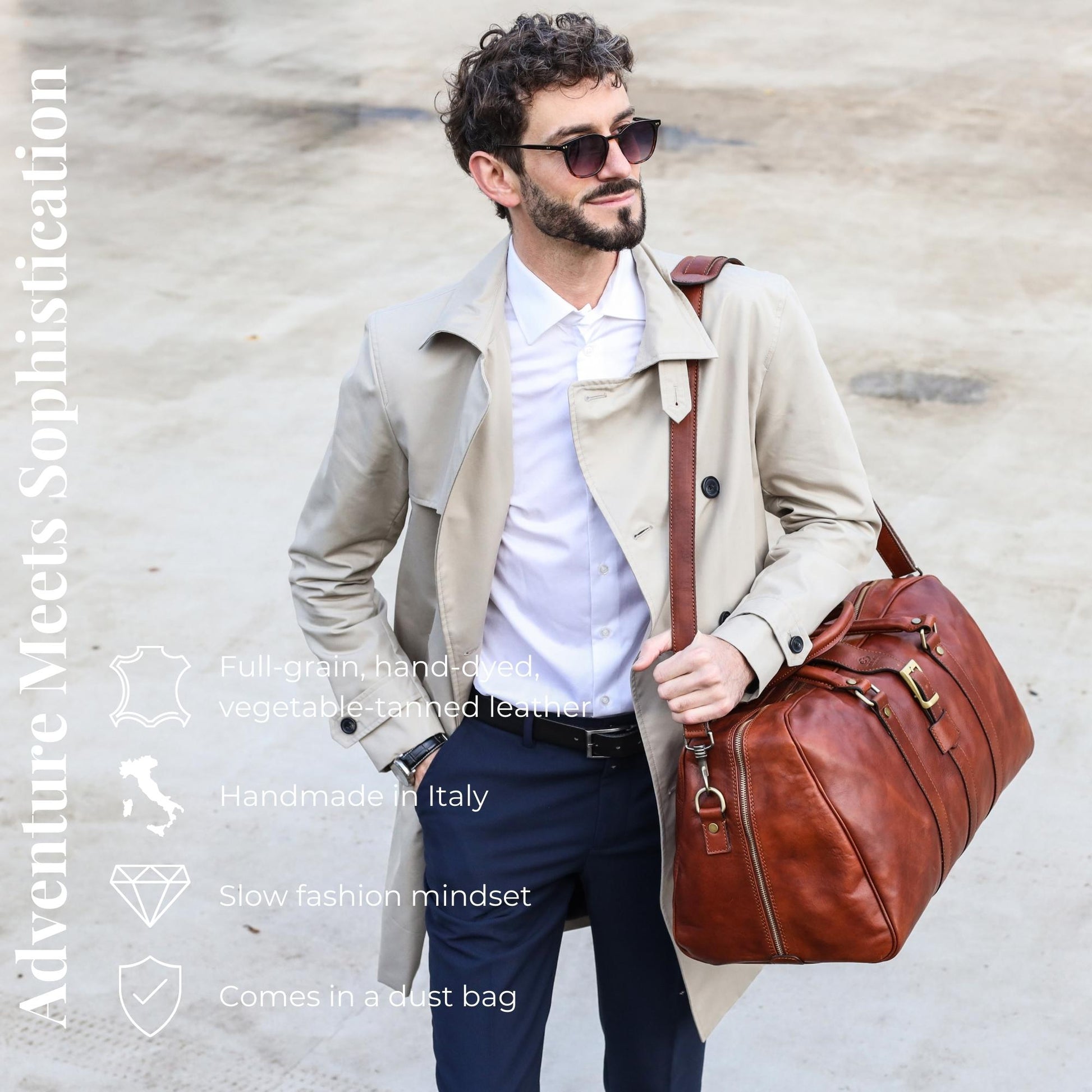 Cognac Brown Matte Leather Duffel Bag - Tender Is the Night Duffel Bag Time Resistance   