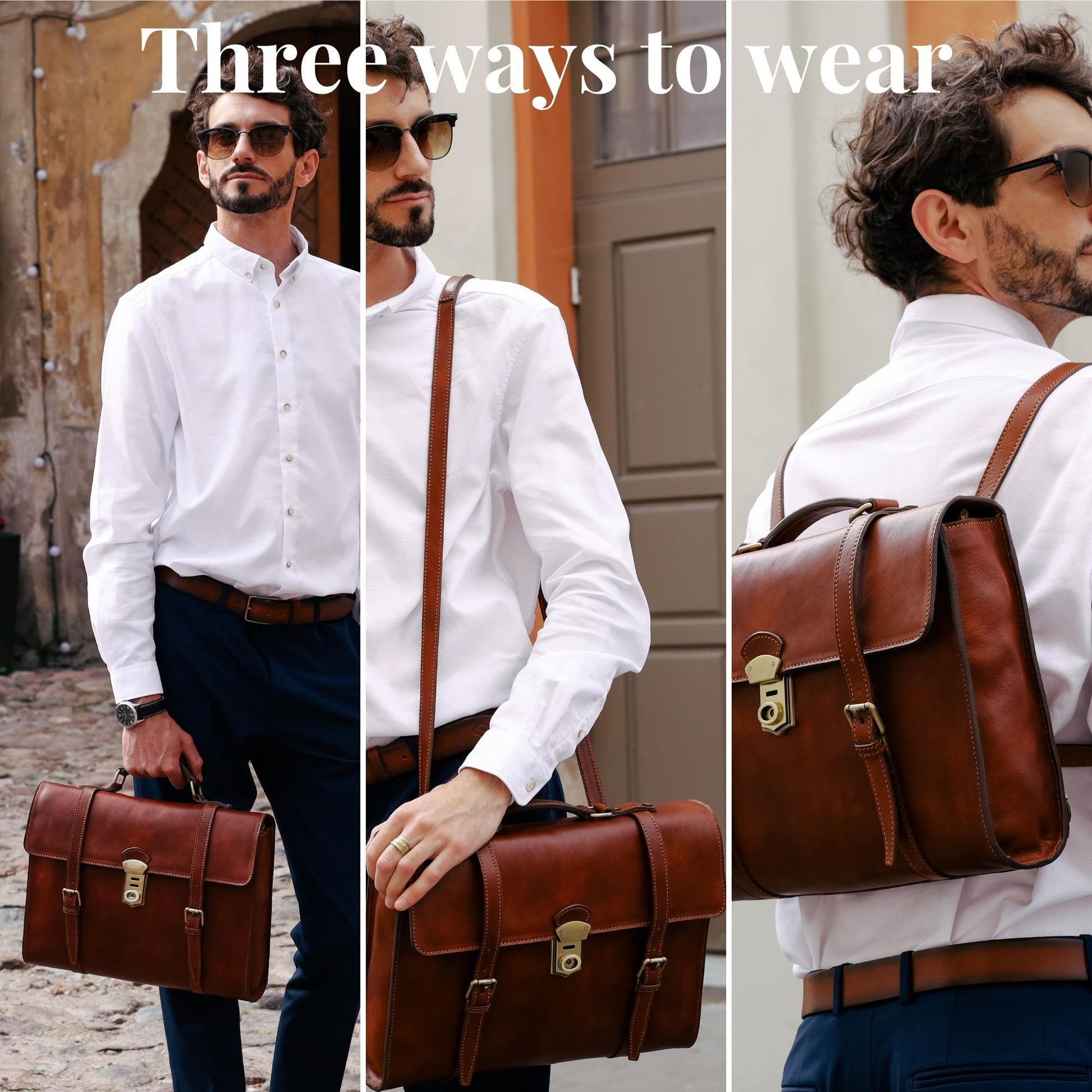 Leather Belted Briefcase, Convertible Backpack - The Glass Menagerie Briefcase Time Resistance   