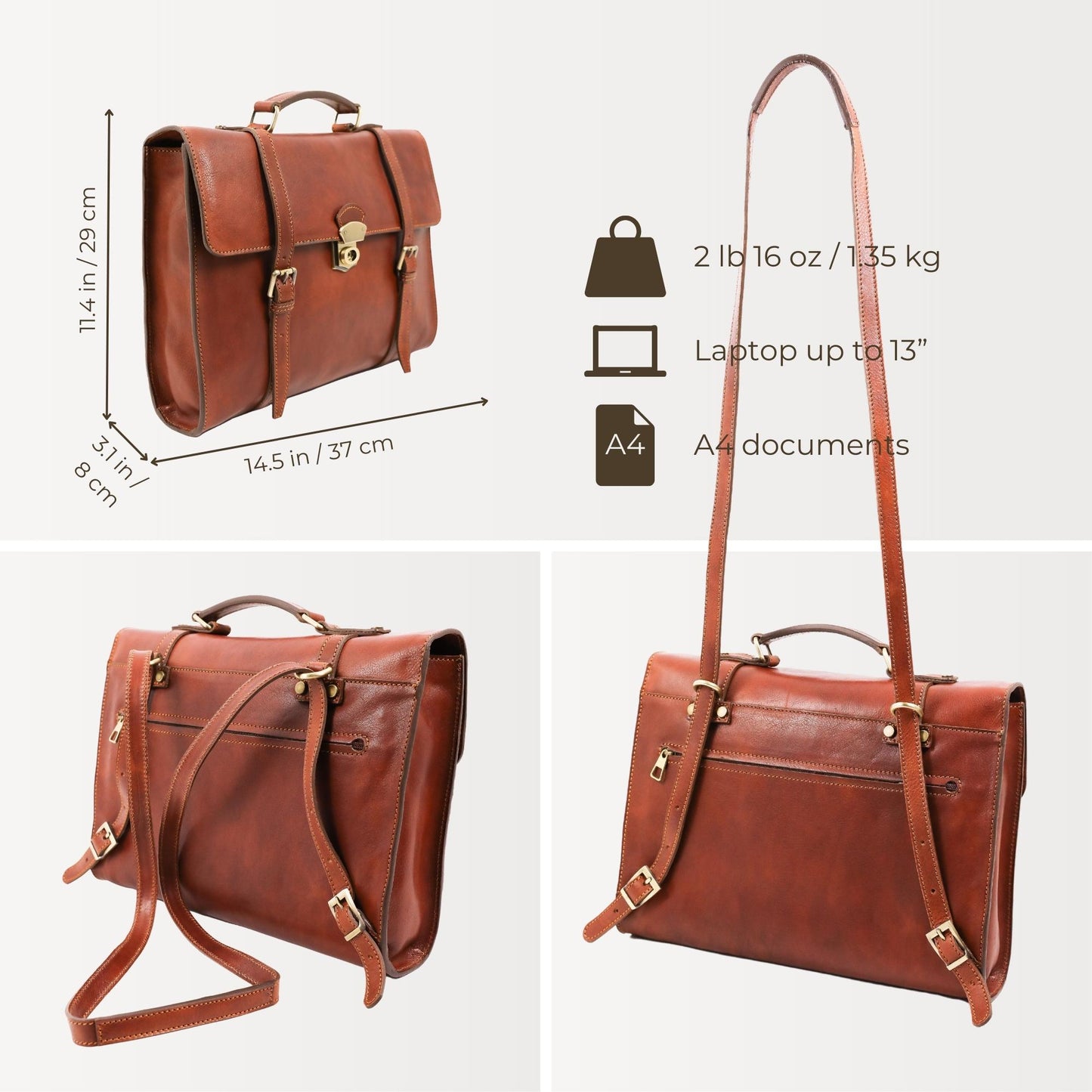 Leather Belted Briefcase, Convertible Backpack - The Glass Menagerie Briefcase Time Resistance   