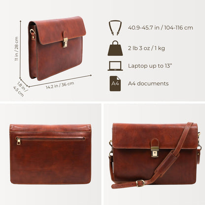 Leather Portfolio, Work Bag with Shoulder Strap  - The Corrections Briefcase Time Resistance   