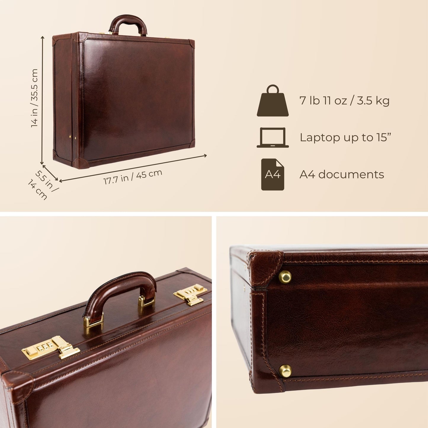 Large Leather Attaché Case Briefcase - Lord Jim Briefcase Time Resistance   