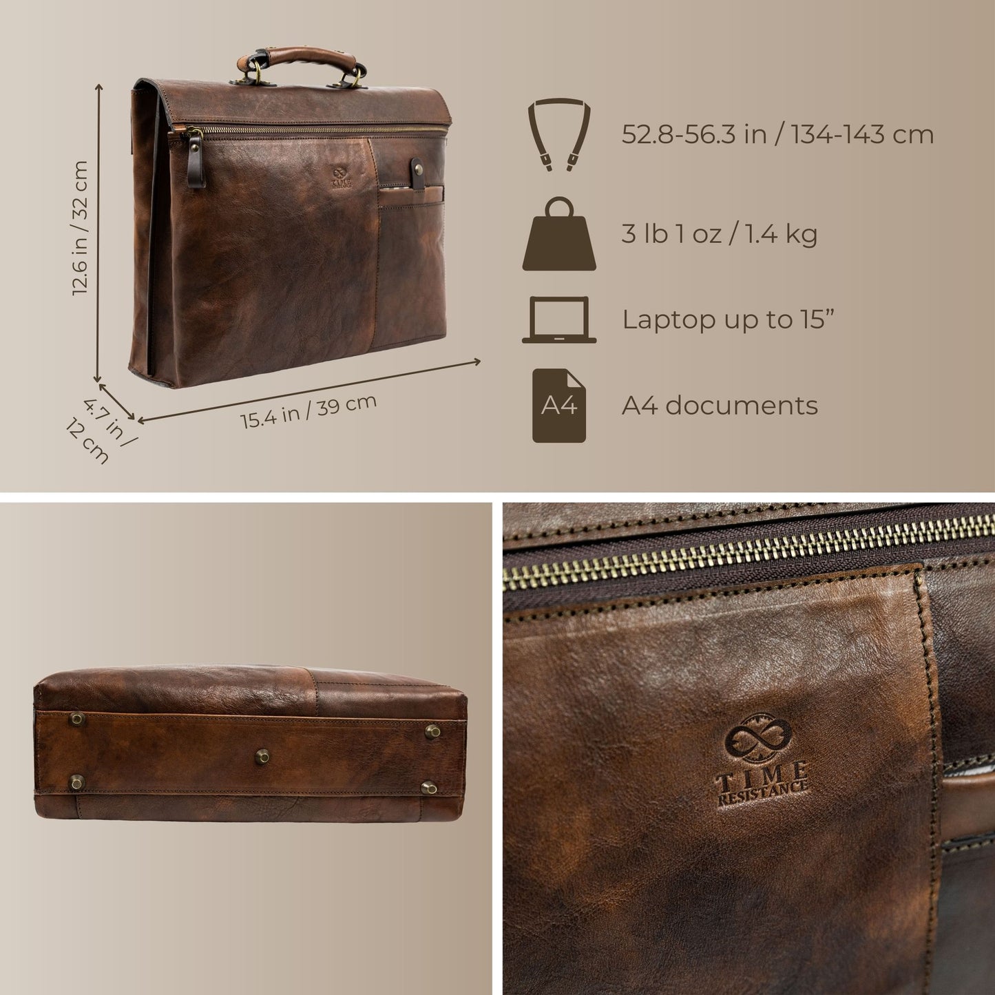 Brown Leather Briefcase Laptop Bag - From Here to Eternity Briefcase Time Resistance   