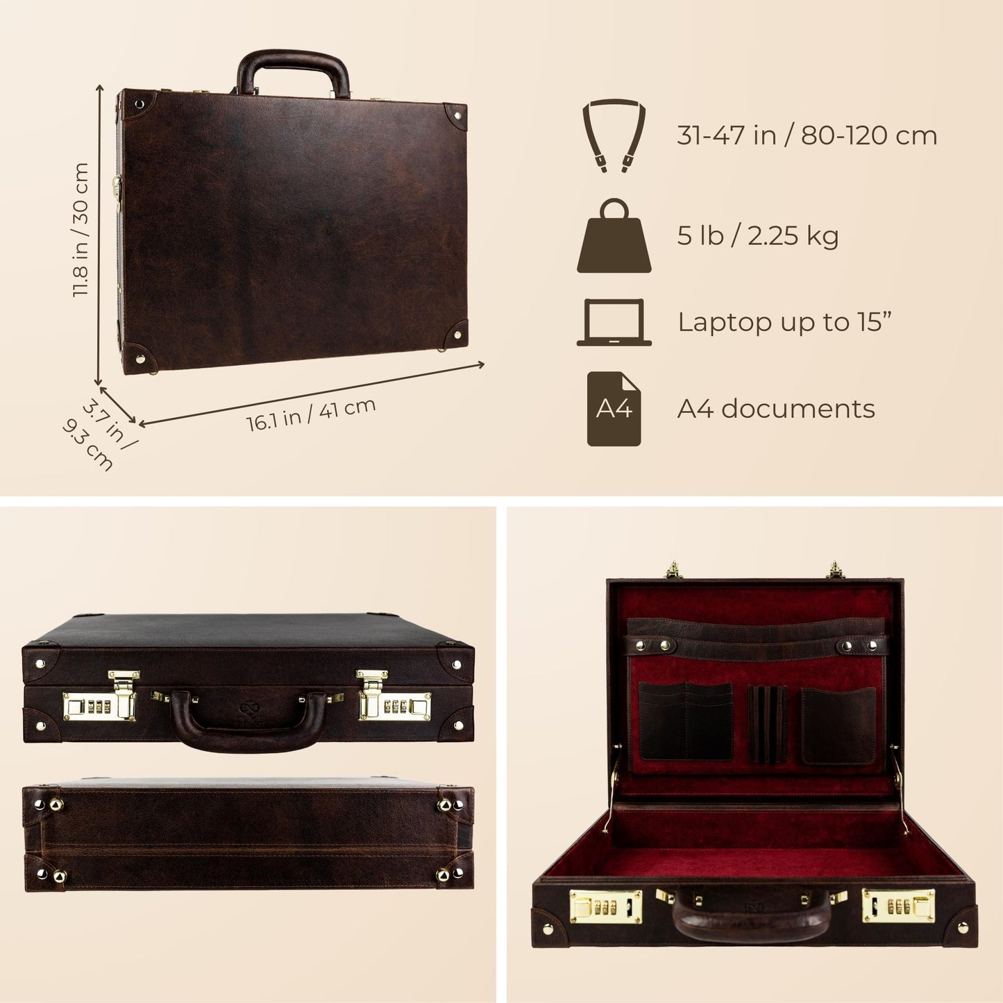 Large Leather Attaché Case Briefcase - Parade's End Briefcase Time Resistance   