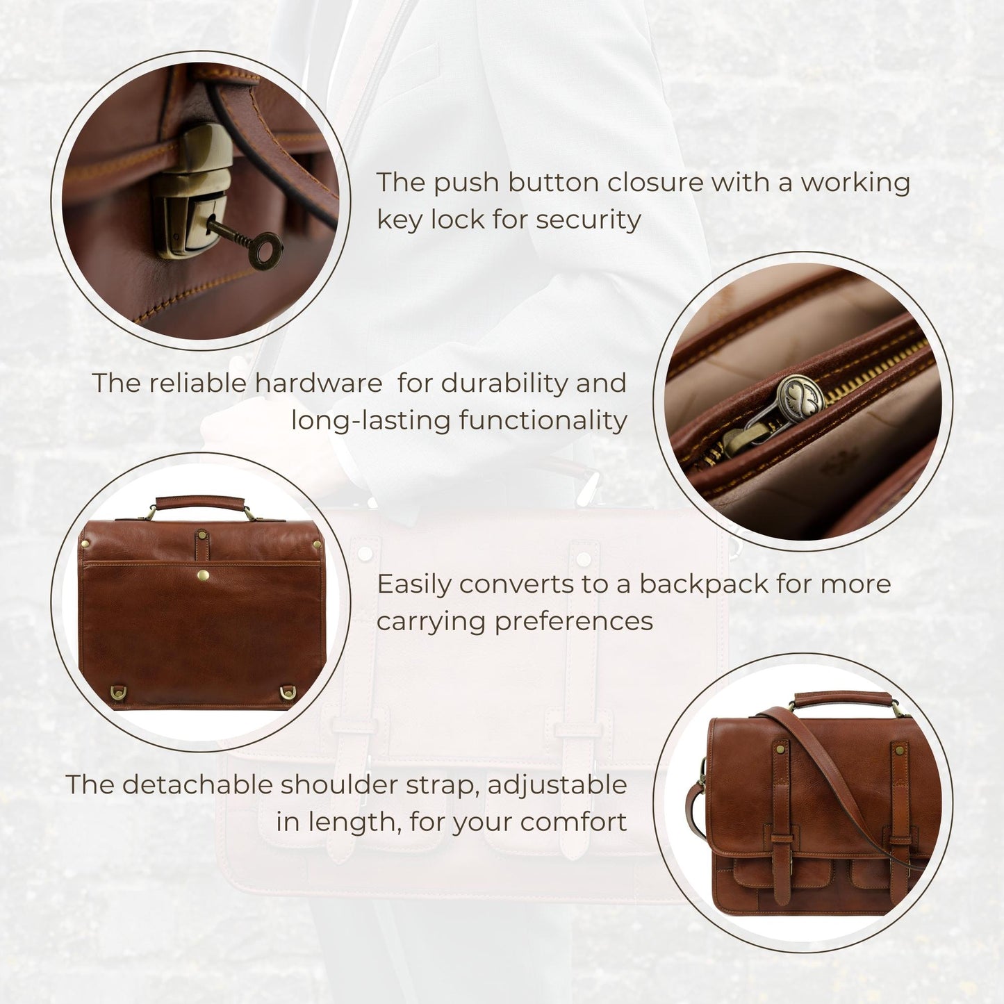 Cognac Brown Matte Leather Briefcase Backpack - A Midsummer Night's Dream Briefcase Time Resistance   