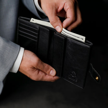 Leather Bifold Wallet with a Snap Closure - Ironweed