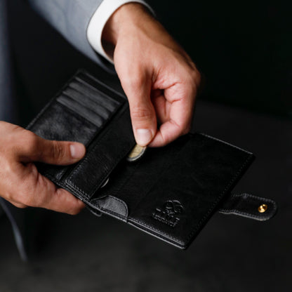 Leather Bifold Wallet with a Snap Closure - Ironweed