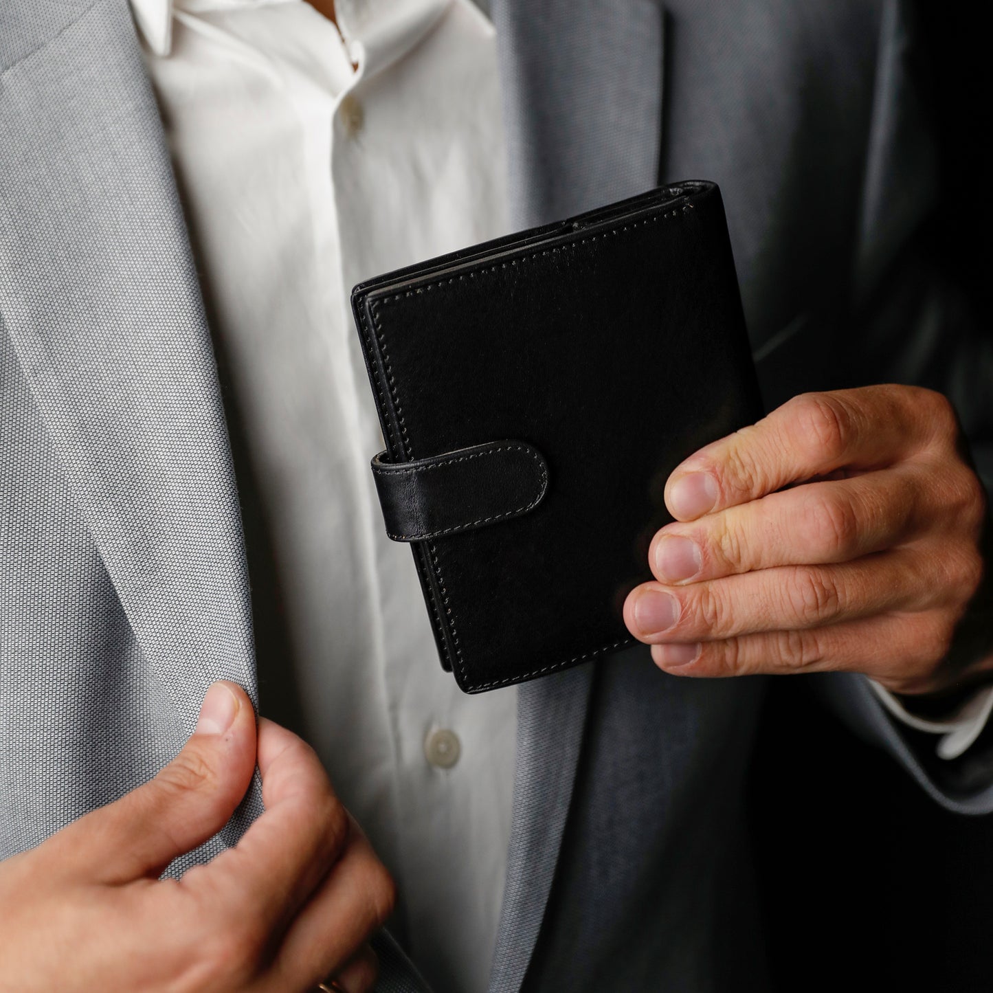 Leather Bifold Wallet with a Snap Closure - Ironweed