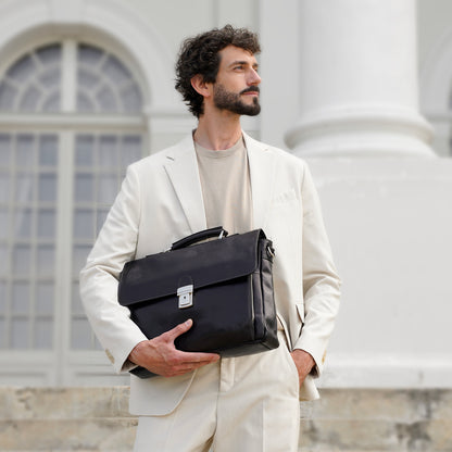 Leather Briefcase Laptop Bag  - In Cold Blood