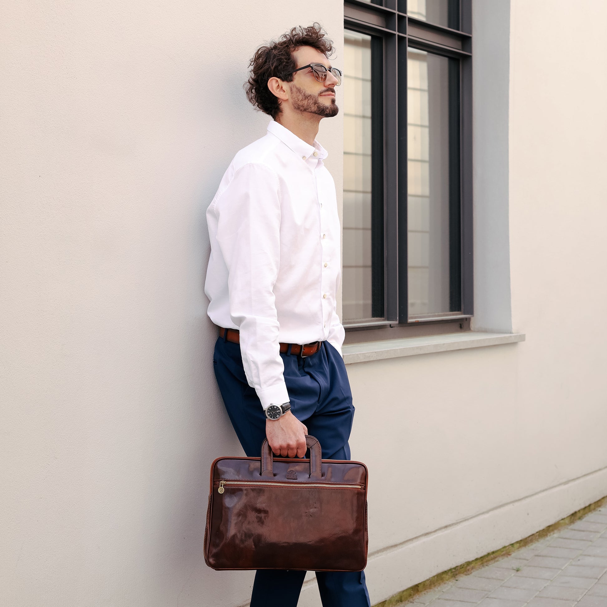 Leather Briefcase Laptop Bag - Brave New World Briefcase Time Resistance   