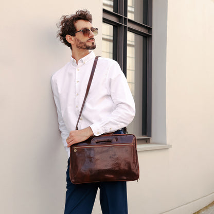 Leather Briefcase Laptop Bag - Brave New World Briefcase Time Resistance   